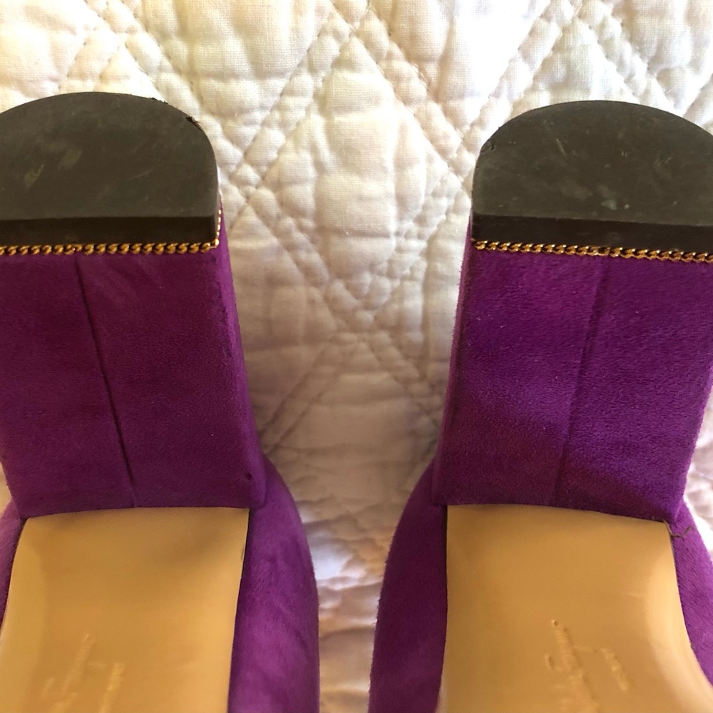 Salvatore Ferragamo Purple Heels with Gold Accents EUC - Picture 13 of 16
